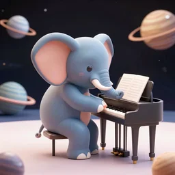 a hyperrealistic 3D octane render of an elephant playing piano in a planetarium with planets and galaxies, trending on artstation, 8k, 4K, dramatic lighting, glowing, volumetric lighting, ray tracing, unreal engine