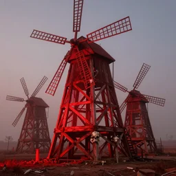 love mills, constructed of human bone, giant mills, hellscape, haze, only red, highly detailed, photograph, red, only red, red light
