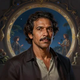 portrait of luiz gonzaga in a magical portal, highly detailed, digital painting, artstation, night scene, wlop concept art, smooth, sharp focus, illustration, art by dreadjim, craig mullins and greg rutkowski, 8 k