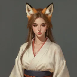 A potrait of a beautiful, shapely woman with fox ears wearing a modest kimono from Skyrim, digital painting, by Stanley Artgerm Lau, WLOP, Rossdraws, LeraPi, and Sakimichan, digtial painting, trending on ArtStation, deviantart, SFW version