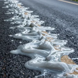 a photograph of the road covered in massive amounts of gooey, wet, melty mac and cheese,