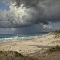 a Luis Ricardo Falero painting of a day at the beach amid the apocalypse