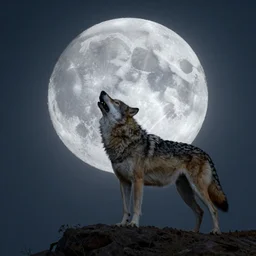 a wolf howls at the mechanical moon