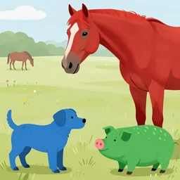 red horse | blue dog | green pig
