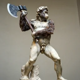 orangutan warrior wielding a great axe, by michelangelo
