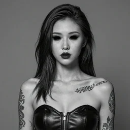 Hot young woman with grey skin, void eyeballs, tattoos, and wearing leather –n 5