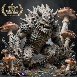 a monster with complex textures and a misshapen body with scales and spikes, by hieronymus bosch, by takashi murakami, angry, matte, iridescent, paraffin wax, liquid crystal, mushrooms
