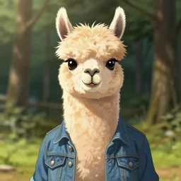 portrait _ of _ the _ alpaca _ wearing _ a _ denim _ jacket _ anime _ fantasy _ illustration _ by _ tomoyuki _ yamasaki _ kyoto _ studio _ madhouse _ ufotable _ square _ enix _ cinematic _ lighting