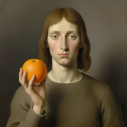 the son of man but with an orange instead of an apple, painting by rene magritte, high detail, high resolution