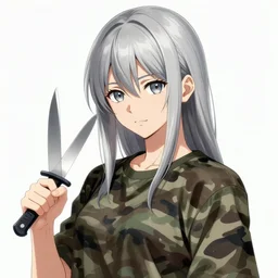 silver hair girl holding a knife, multicam camo, cinematic portrait, ilustration by Takehiko Inoue