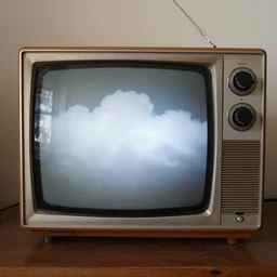 1 9 5 0 s television with clouds on the screen, old apartment