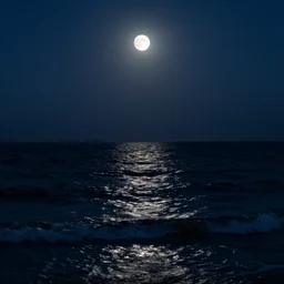 the darkest night at the sea, moon over the waves