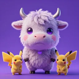 high quality 3 d render sci - fi very cute cyberpunk fluffy! cow hybrid!, highly detailed, unreal engine cinematic smooth, in the style of blade runner & detective pikachu, hannah yata charlie immer, purple light, low angle, uhd 8 k, sharp focus