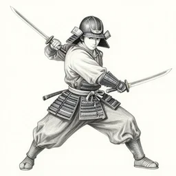 A drawing of a samurai warrior, sword drawn ::