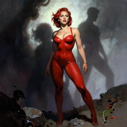 scarlett johansson is red sonja by frank frazetta, simon bisley