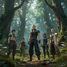 A sci-fi forest by Greg Rutkowski, Sung Choi, Mitchell Mohrhauser, Maciej Kuciara, Johnson Ting, Maxim Verehin, Peter Konig, final fantasy , 8k photorealistic, cinematic lighting, HD, high details, atmospheric,
