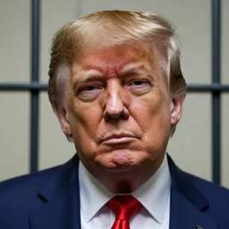 a close up shot of donald j trump in prison, award winning photography