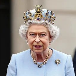 the queen of england with a pineapple as a crown with jewels