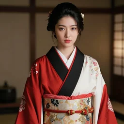 asian woman wearing a hakama, realistic, fluent composition, red white and black, ambient light, 4 k, intricate details, highly professionally detailed, cgsociety, highly detailed -