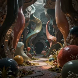 : abstract glossy shapes immersive experience meowwolf dalle2  3d render unity unrealengine octane