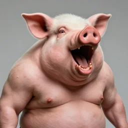 photo of a realistic fat muscular pighead pig swine character screaming horror artstation trending by h r giger