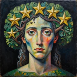 intricate five star tree man portrait by pablo picasso, oil on canvas, hdr, high detail, photo realistic, hyperrealism, matte finish, high contrast, 3 d depth, centered, masterpiece, vivid and vibrant colors, enhanced light effect, enhanced eye detail, artstationhd