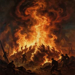 a beautiful painting of the end of the world in fire and flame. Baroque.