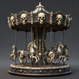 3d sculpt of an evil ironwork carousel made of bones and skulls, artstaton, League of Legends, overwatch, digital illustration