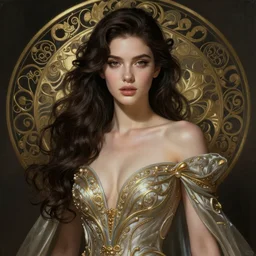 sexy young woman, fantasy, intricate, highly-detailed, elegant, dramatic lighting, gorgeous face, lifelike, photorealistic face, long luxurious gown, digital painting, artstation,  illustration, concept art, smooth, sharp focus, art by Jude Palencar, Luis Royo, John Collier and Albert Aublet and Krenz Cushart and Artem Demura and Alphonse Mucha