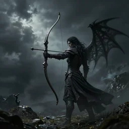 longbow manifested from shadows, item, high detail, fantasy, weapon, shadow magic, photorealistic