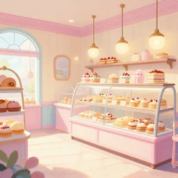 cute pastel bakery interior, concept art, highly detailed, artgerm, sylvain sarrailh, brothers hildebrandt
