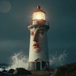 , lonely lighthouse splash art, movie still, detailed face, photorealistic facial features, cinematic lighting, dramatic, octane render, long lens, shallow depth of field, bokeh, anamorphic lens flare, 8 k, hyper detailed, 3 5 mm film grain