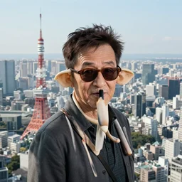 borat is flying over tokyo, close shot, cinestill, 8 k,