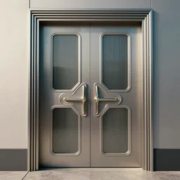a 1 9 8 0's sci - fi art - deco double door by ron cobb!!! highly detailed, sharp focus, cinematic lighting, octane render, simple, very coherent. cinematic, hyper realism, high detail, octane render, 8 k