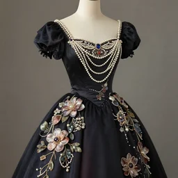 a beautiful picture of dark dress with pearls, gem, flowers ， by greg rutkowski and thomas kinkade, trending on artstation