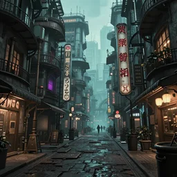 steampunk city street by junji ito, trending on artstation