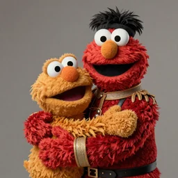 portrait photograph of tsar hugging fuzzy sesame street puppet, insanely detailed and intricate, realistic 3D, hyper-realistic, octane render, hard light