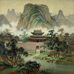 beautiful 1 9 6 0 s ancient chinese landscape, symmetrical, concept art, intricate detail, volumetric shadows and lighting, realistic oil painting by tim hildebrandt,