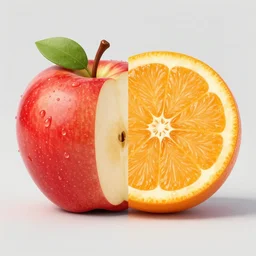 image split down the middle, one half apple, one half orange
