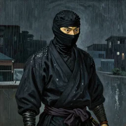 portrit of a ninja on a rainy night by joaquin sorolla, greg rutkowski, hokusai