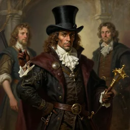 medieval, charming male magician, dark skin, tophat, character design, painting by gaston bussiere, craig mullins, j. c. leyendecker, tom of finland