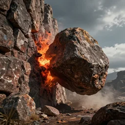 boulder slamming into a wall in hell, 5 0 mm, high resolution, octane render,