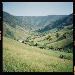 kodak portra 4 0 0, wetplate, 5 0 mm leica summicron f 1. 2, award - winning colour portrait by britt marling : sunlit view of a green valley with palm trees
