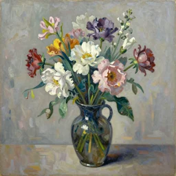 i dream of a vase flowers, modern, studio, oil paint, dutch master piece