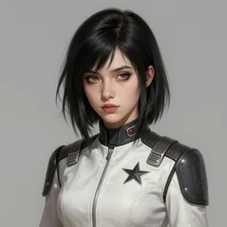 portrait of a woman by greg rutkowski, goth aesthetic, black bo hair, she is about 2 0 years old, beautiful, she seems apathetic but she is sweet, wearing starfighter pilot uniform, star wars expanded universe, highly detailed portrait, digital painting, artstation, concept art, smooth, sharp foccus ilustration, artstation hq