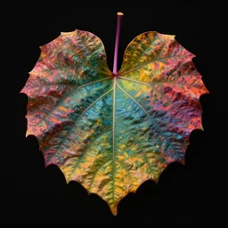 colorful beautiful leaf, volumetric dramatic light, dark black background, sharp focus, highly realistic, octane render, art by greg rutsowski