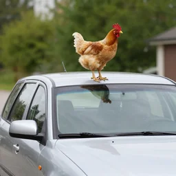 volvo s40 with a chicken riding on its roof