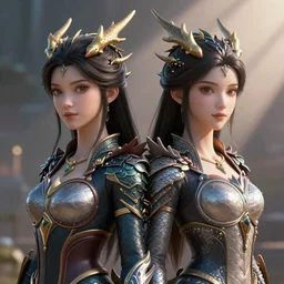 A 3D models of two dragon girls, by Artgerm and Durand, close-up, sharp, carefully designed, detailed, beautiful, unreal engine, god rays, trending on artstation, wallpaper 4K, official media, asset