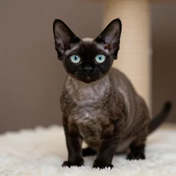 witchy black selkirk rex cat