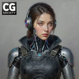 a woman cyborg bounty hunter, a photorealistic painting by wang duo, featured on cg society, photorealism, behance hd, ultrafine detail, high detail, iridescent accents